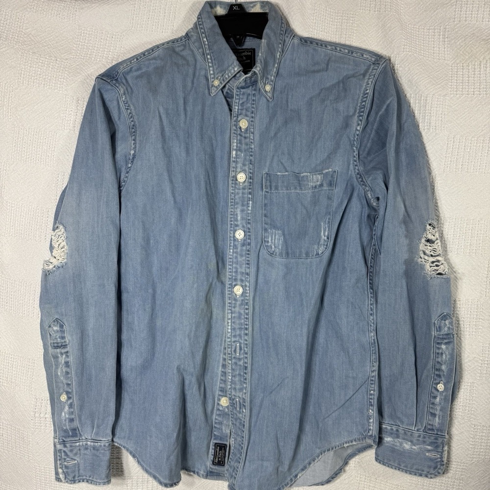 Abercrombie & Fitch Women's Y2K Jean Button Up Denim Long Sleeve Distressed XS‎